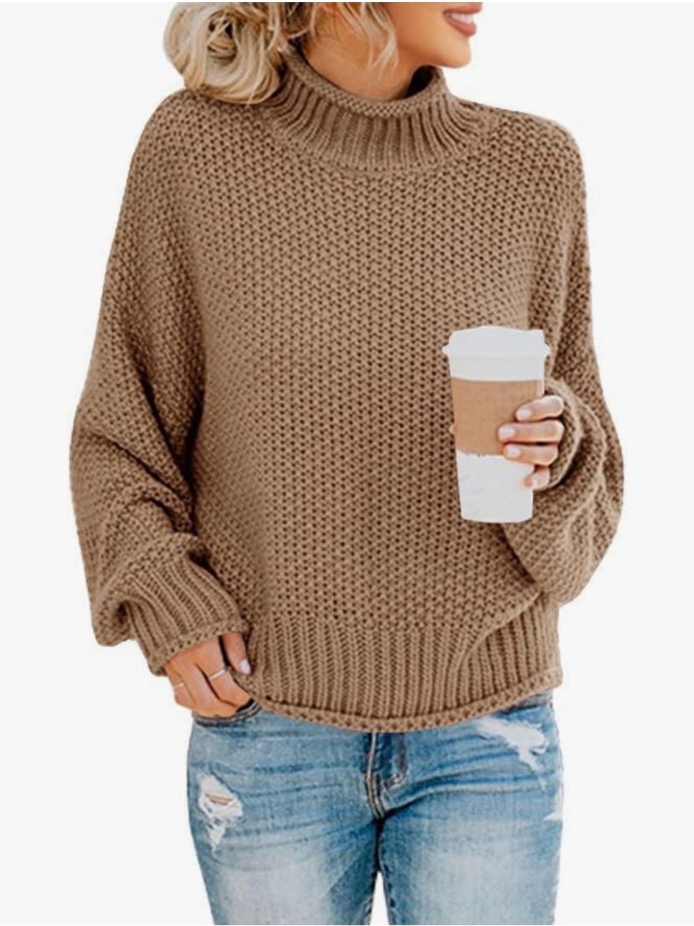 Cozy Mock Neck Chunky Knit Sweater - Brown